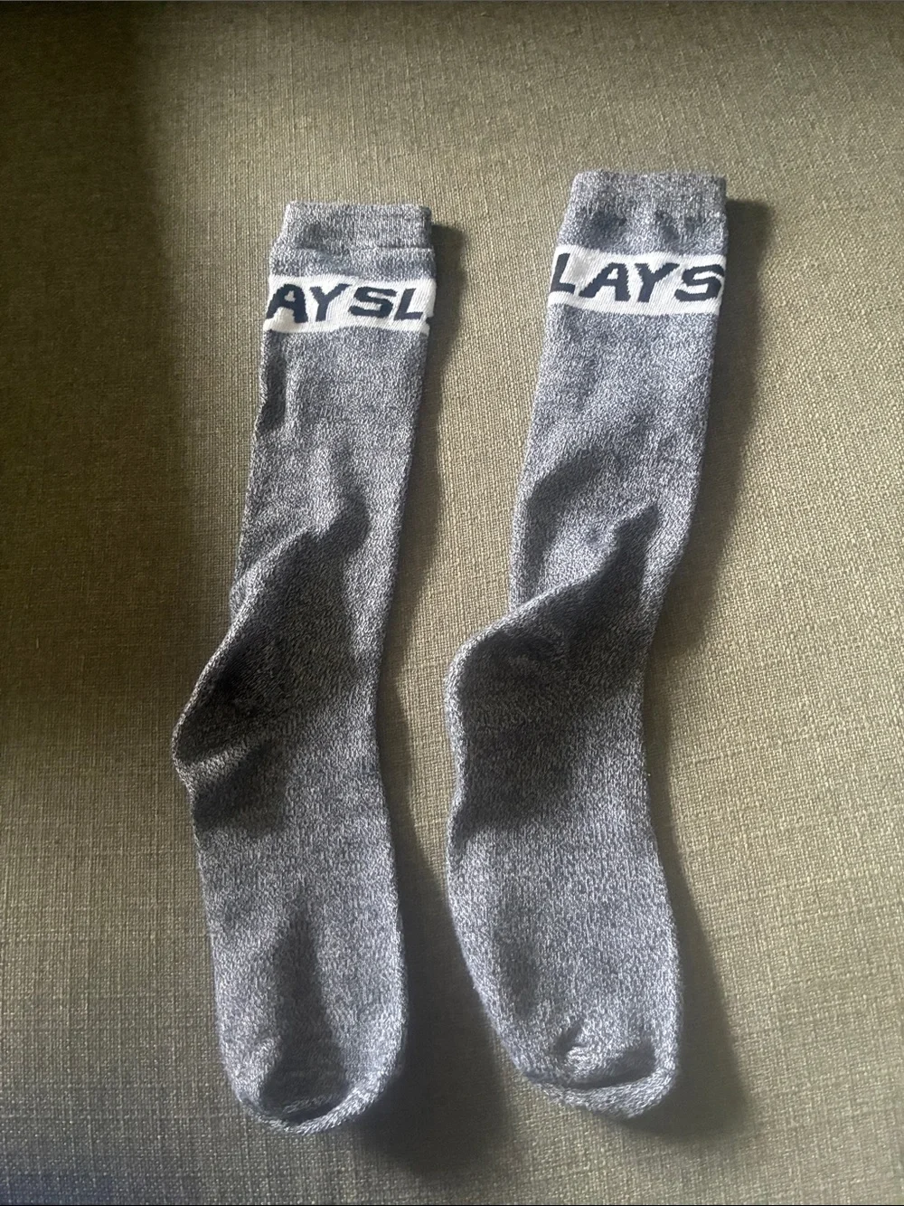 Gray Knee-High Socks with Branded Cuff